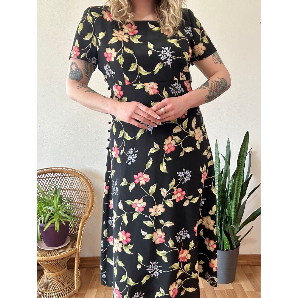 Late 90’s Whimsigoth Floral Silk Maxi Dress 14 - Picture 3 of 13